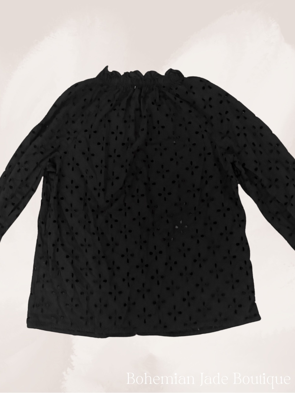 Nine West Ruffle Collar Eyelet Blouse Women’s XS Black Long Sleeve Button Front - Picture 3 of 7